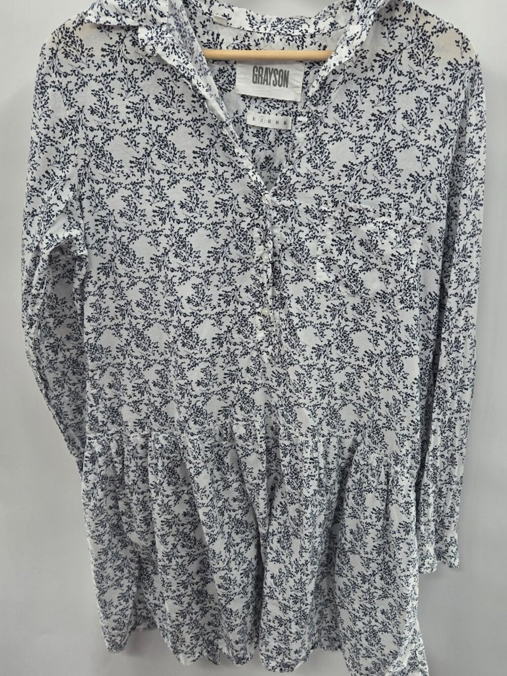 Grayson Blue White The Changemaker Floral Buttoned Shirt Dress Size 2/Small